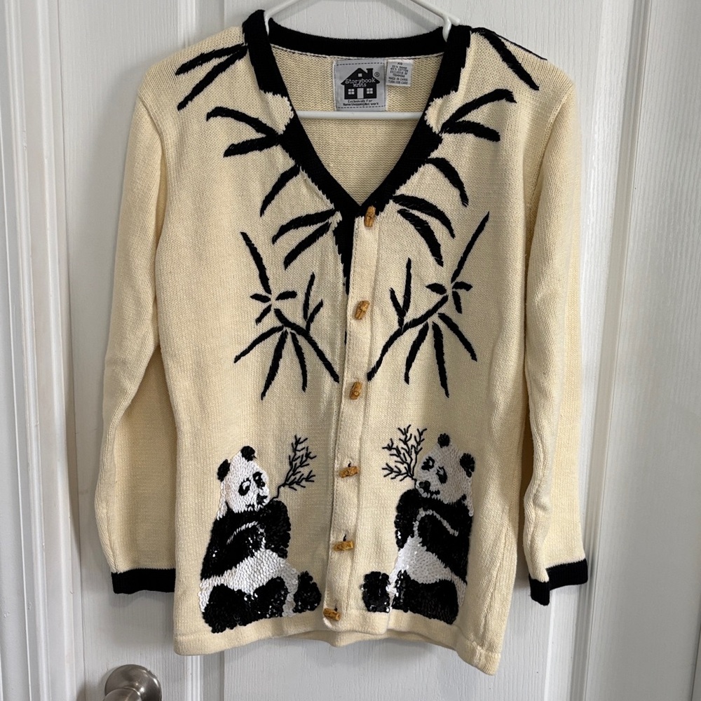 Storybook Knits Cream and Black Panda Cardigan